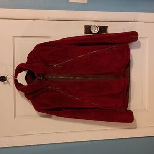 KUHL Flight Jacket Womens L Fleece Sherpa Full Zip Hidden Hood Zip Pocke…